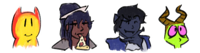 Headshots of Dodd, Nyx, Agi, and Felicity from the story