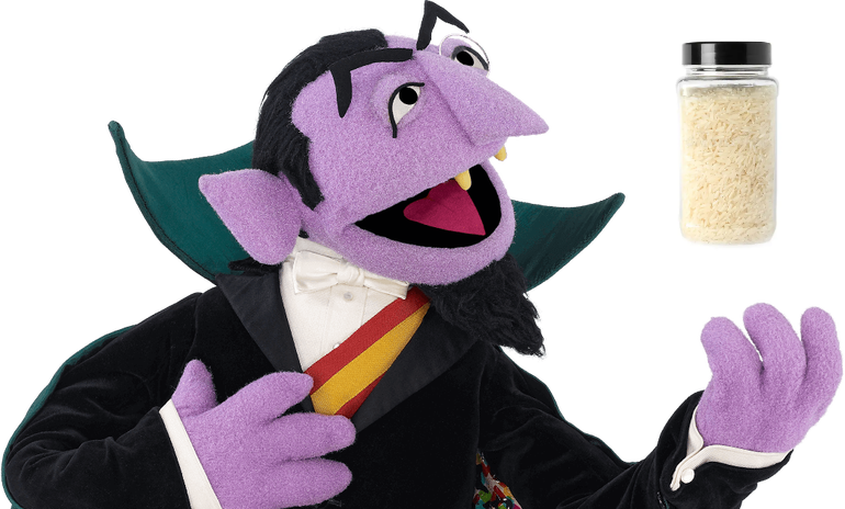 The Count presenting a jar of rice